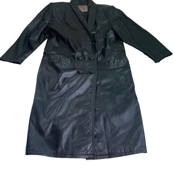 Vintage Leather 90s UK Goth Biker Long Trenchcoat Gothic Motorcycle Vamp Matrix - Picture 1 of 10